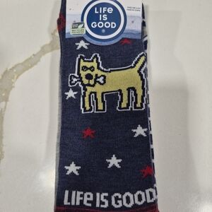 Life Is Good Navy Dog Socks with Yellow Design